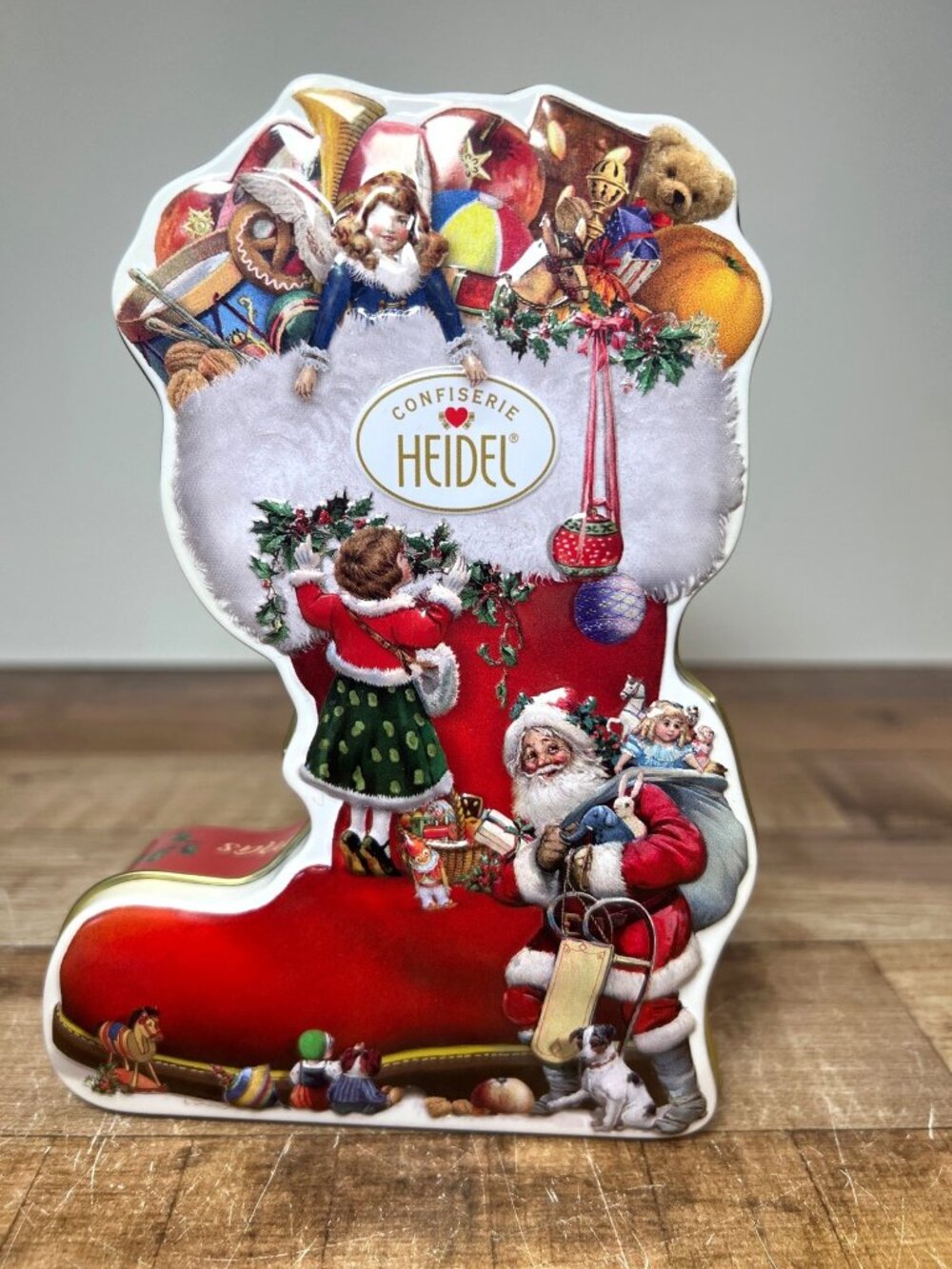 Heidel Christmas Boot-Shaped Tin With Santa Claus Design Red & Gold